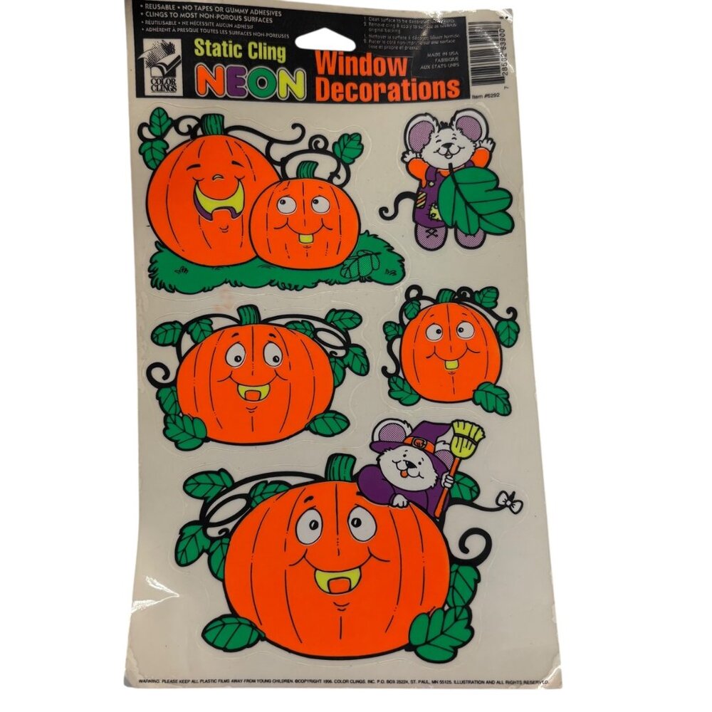 Vintage NEON Static Cling Neon Halloween Window Decorations
